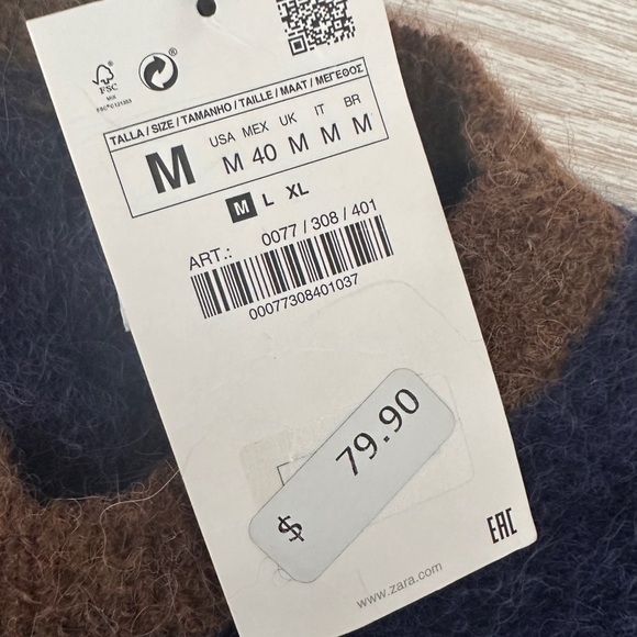 Zara Men’s wool blend striped sweater in brown and blue size M - Picture 2 of 5